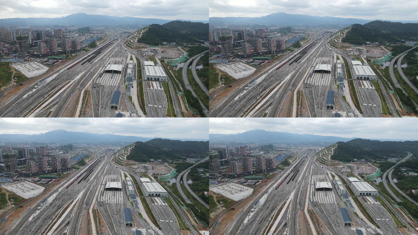 航拍怀化西站编组站大型火车枢纽站