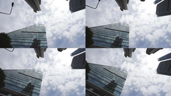 云中的上海市中心仰视仰拍大楼大厦办公楼写