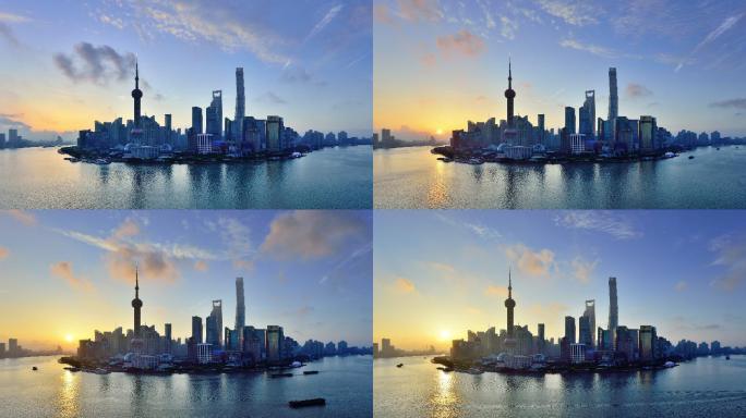 从日出到日落，中国上海的天际线。
