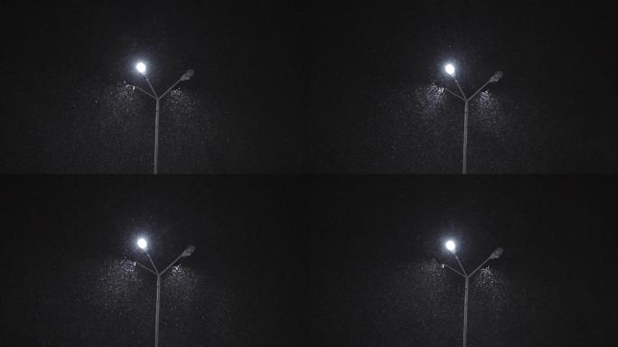 夜幕下的一盏路灯，慢镜头