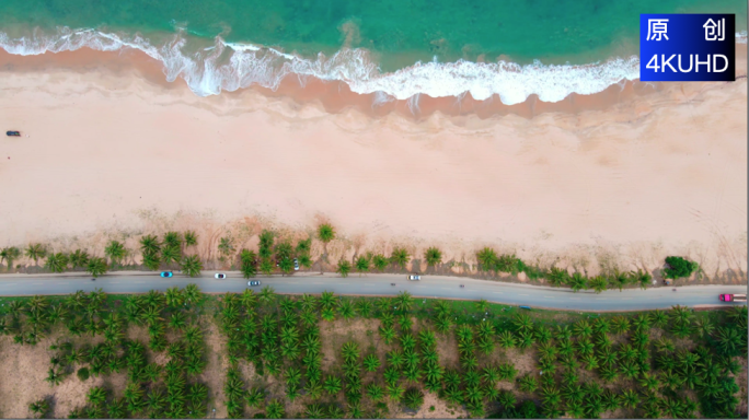 4K 海南沙滩海浪沿海公路椰子树