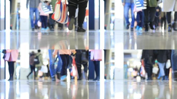 购物中心里的顾客行人脚步走路脚下商场人流