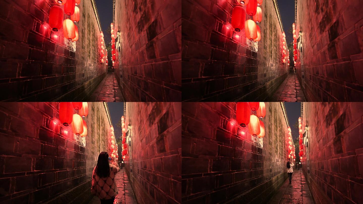 成都锦里网红巷子夜景实拍