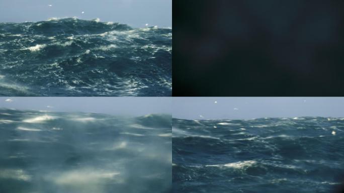 在船上看着大海的惊涛骇浪