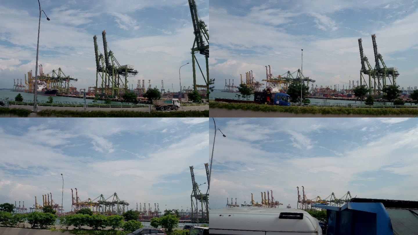 在行驶的车辆上看到的新加坡港口