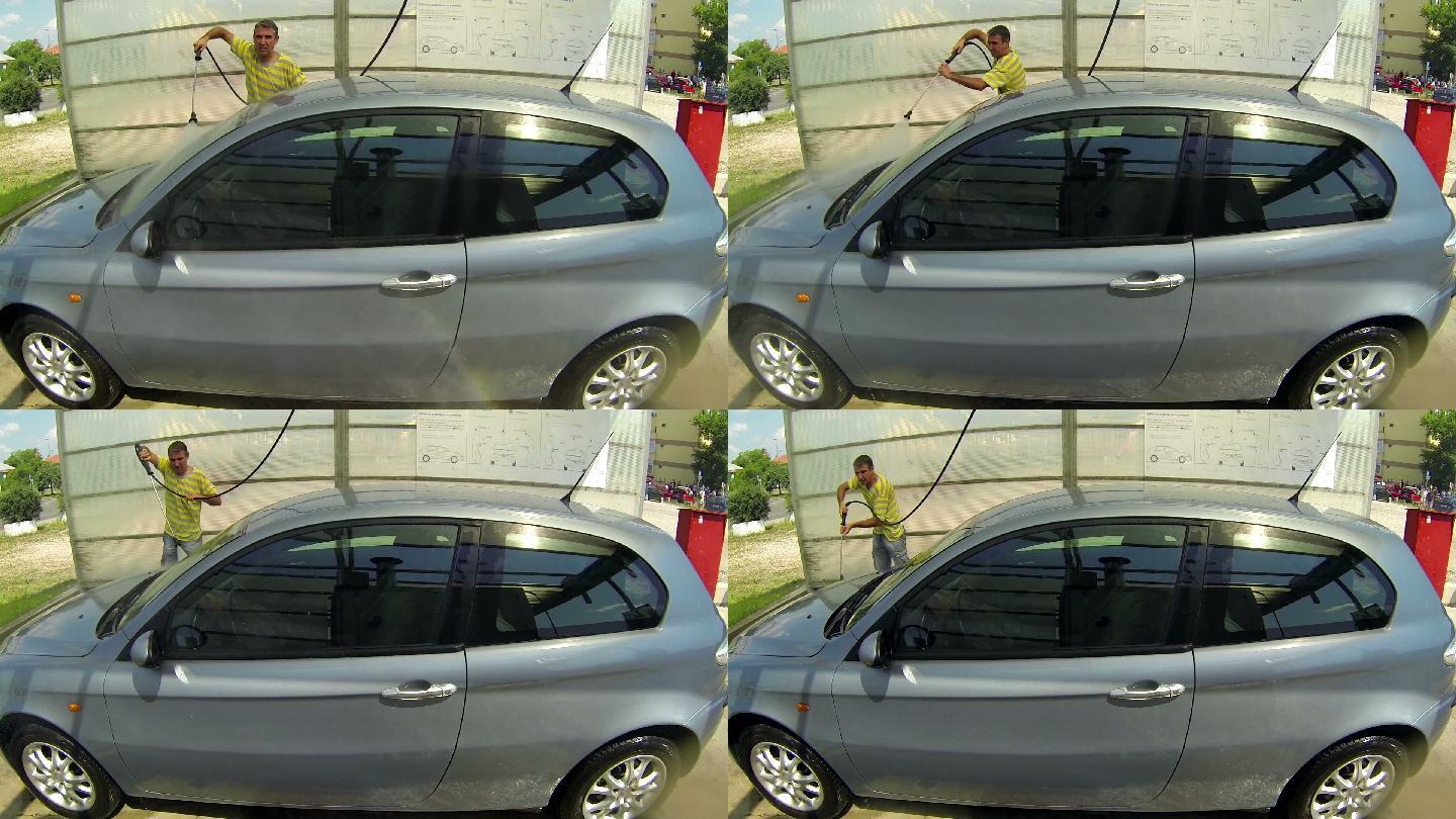 手动洗车:在加油站用高压水清洗。