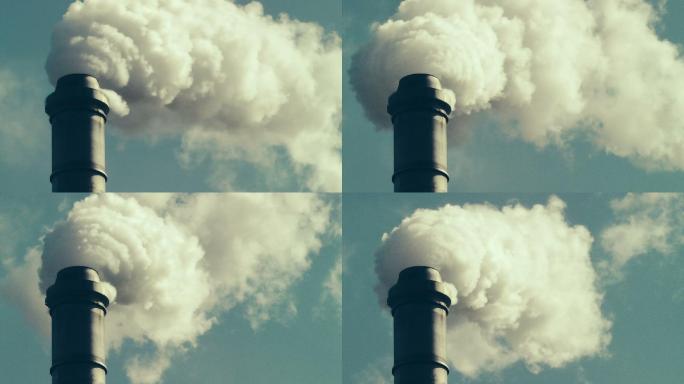 烟囱冒出滚滚浓烟重工业重工化工企业排放物