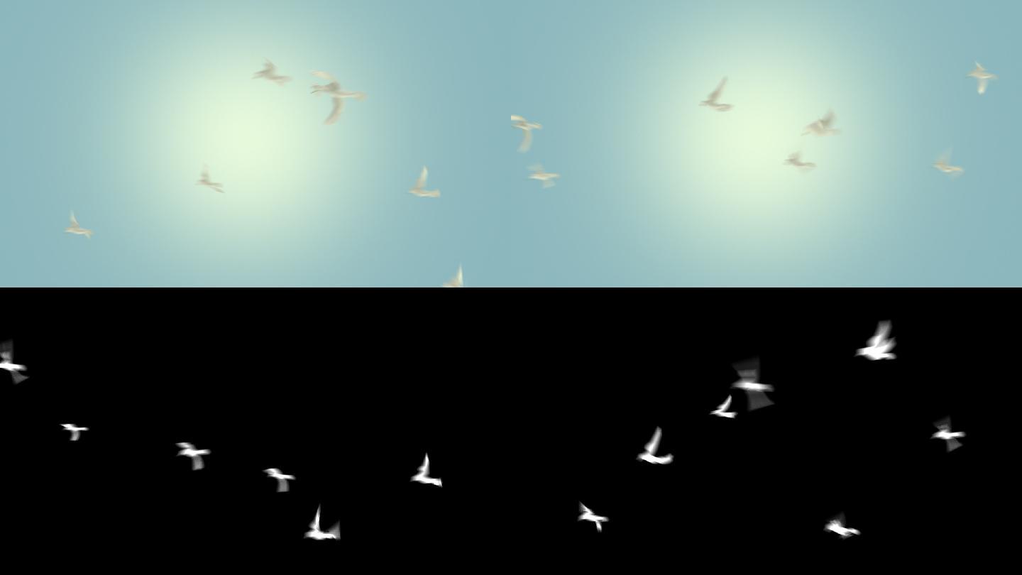 一群鸟飞行的动画和平鸽飞翔白色鸽子
