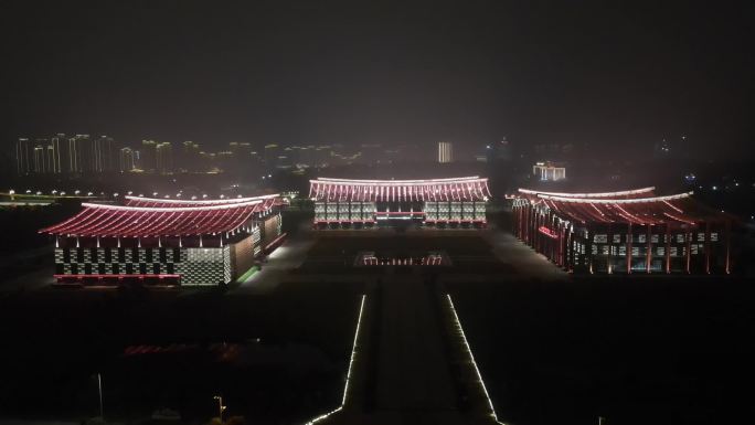 航拍福建漳州博物馆图书馆规划馆夜景