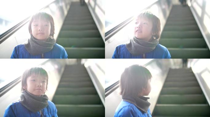 儿童乘坐自动扶梯视频素材