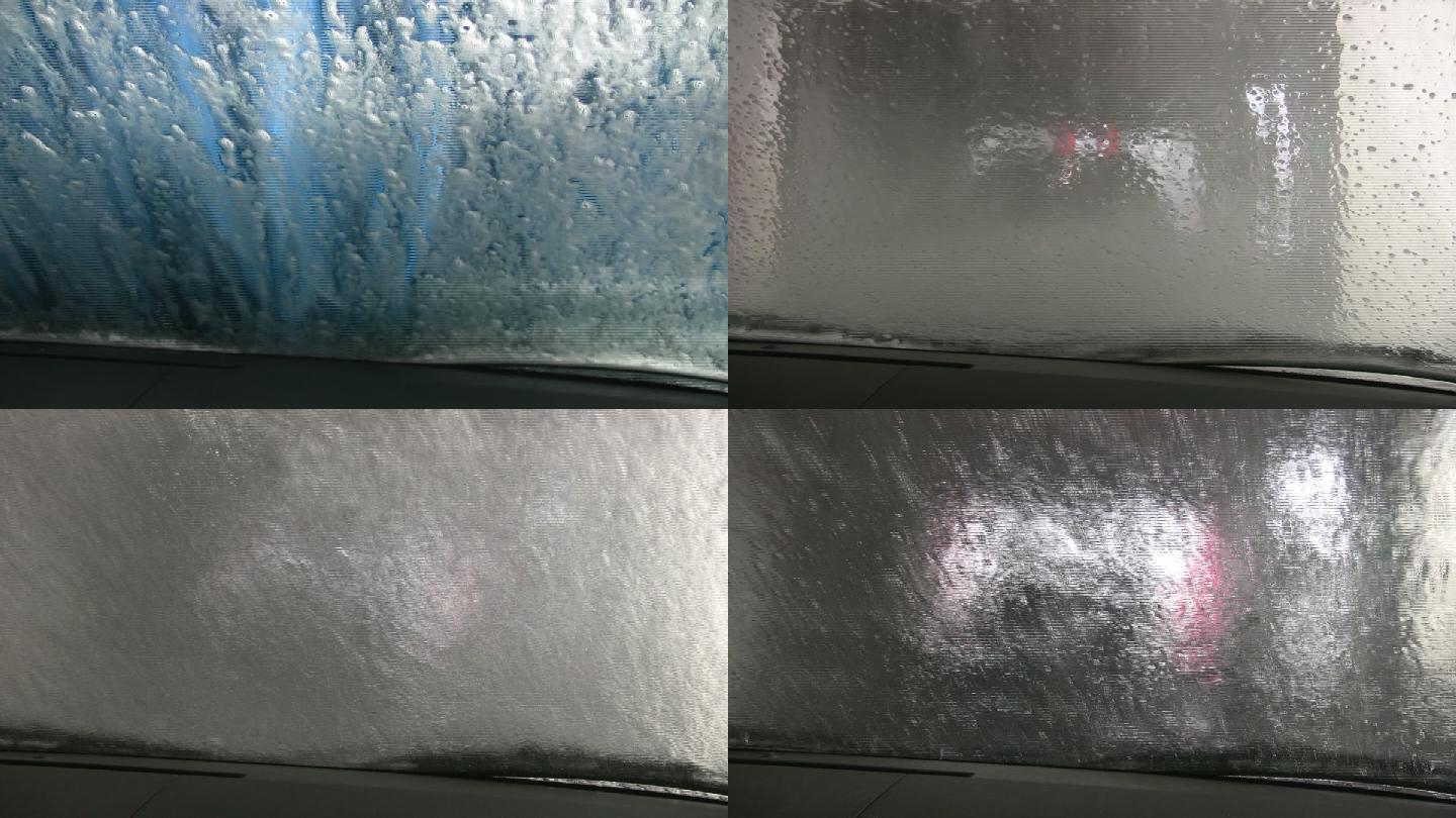 车窗上的水清洁清理自动洗车机车辆水洗