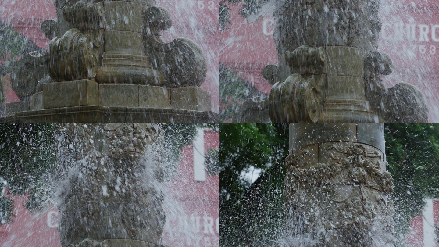 马六甲基督城大教堂前的雕塑和喷泉