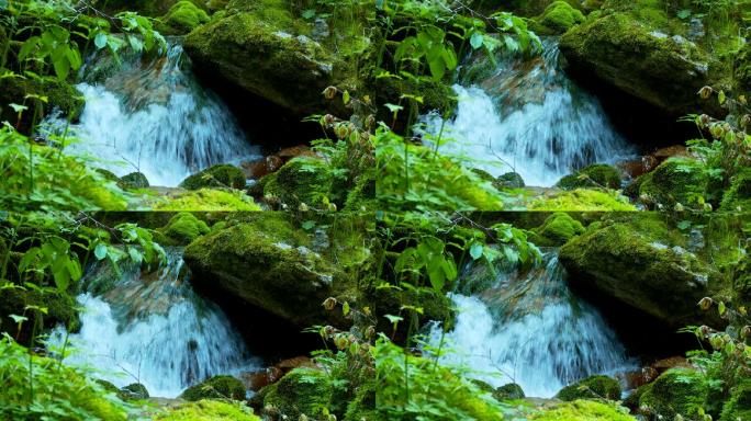 大自然中的小瀑布山泉水矿物天然饮用纯净健