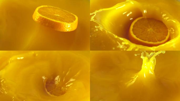 橙子片掉在新鲜的果汁里
