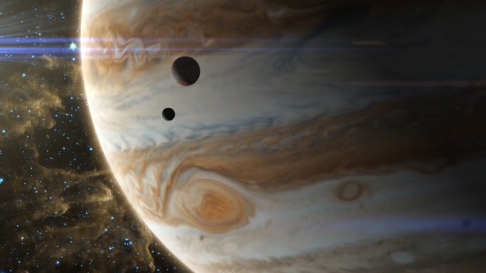 两颗卫星经过木星的宇宙背景