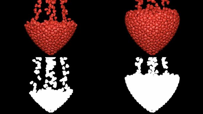 小红心从顶部落下形成大心的3D动画