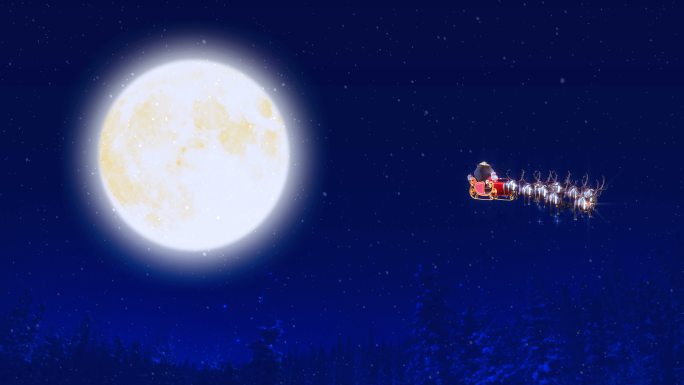圣诞夜满月上的圣诞老人动画