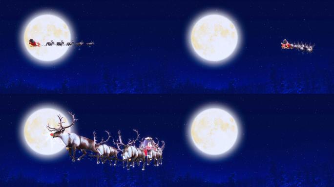 圣诞夜满月上的圣诞老人动画