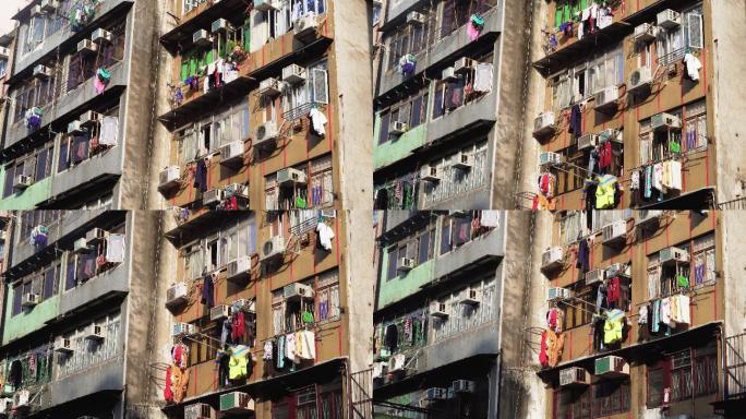 香港旺角区公寓城中村实拍视频老旧小区