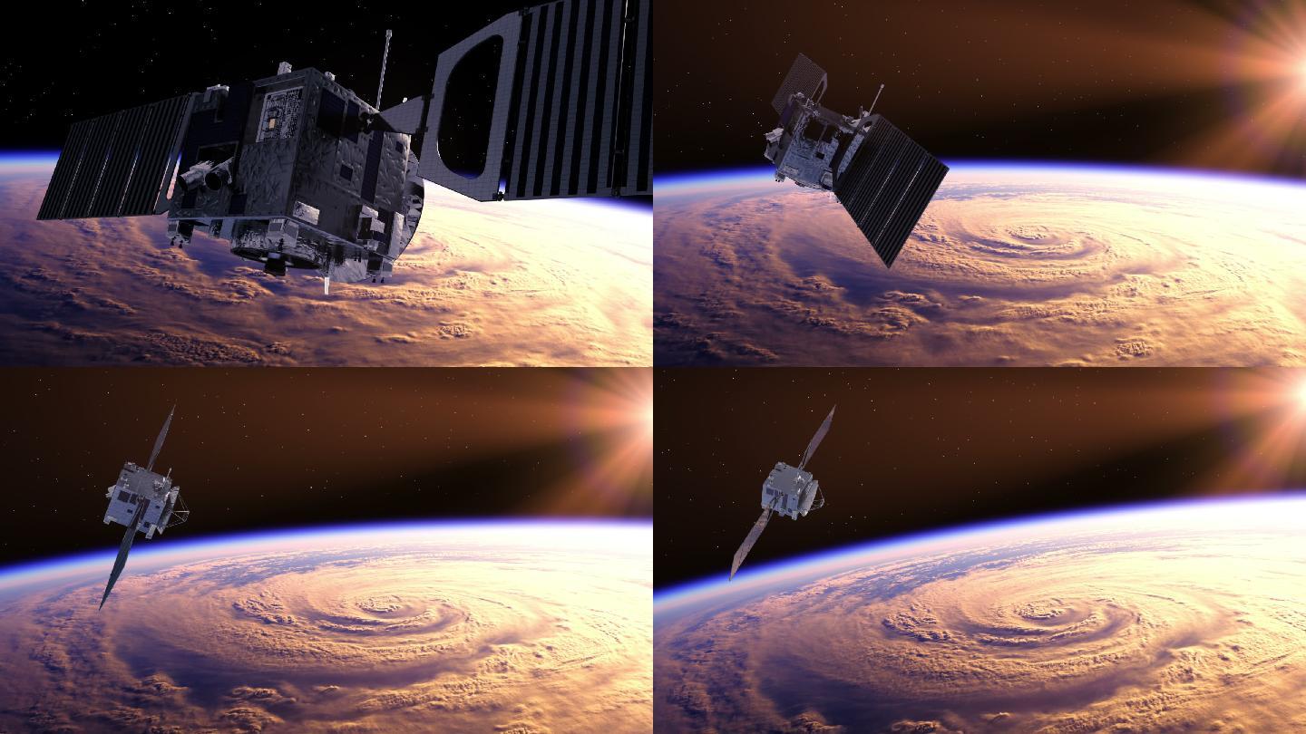 太空卫星探测地球上的飓风3D动画