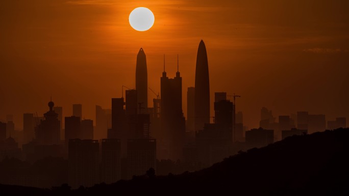 深圳地标高楼三件套顶日日落延时风光