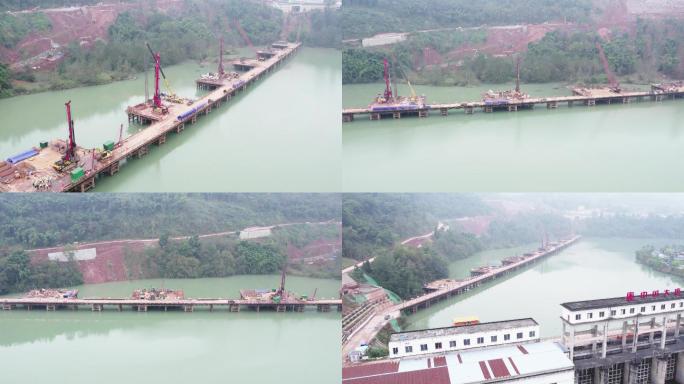 航拍新建川藏铁路雅安境内桥梁施工工地