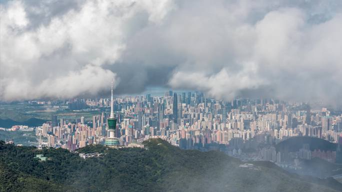 梧桐山电视塔为前景深圳城市风景延时风光