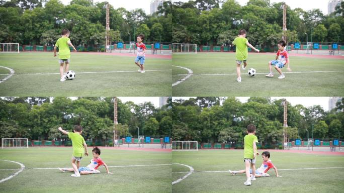 踢足球的男孩小男孩玩耍小孩子操场踢球