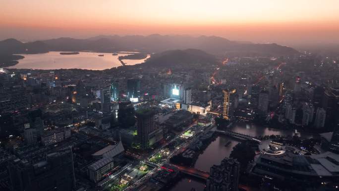 航拍 杭州西湖文化广场夜景