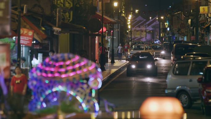 马来西亚马六甲的城市街道夜景