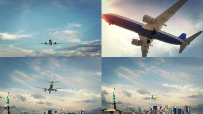 飞机着陆到城市的真实3d渲染