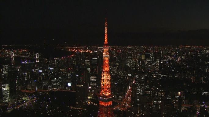 夜晚航拍日本城市景观