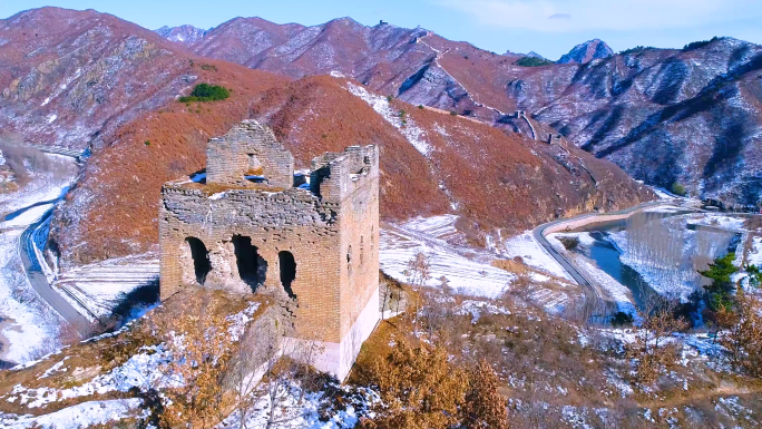 航拍雪景长城城子峪4