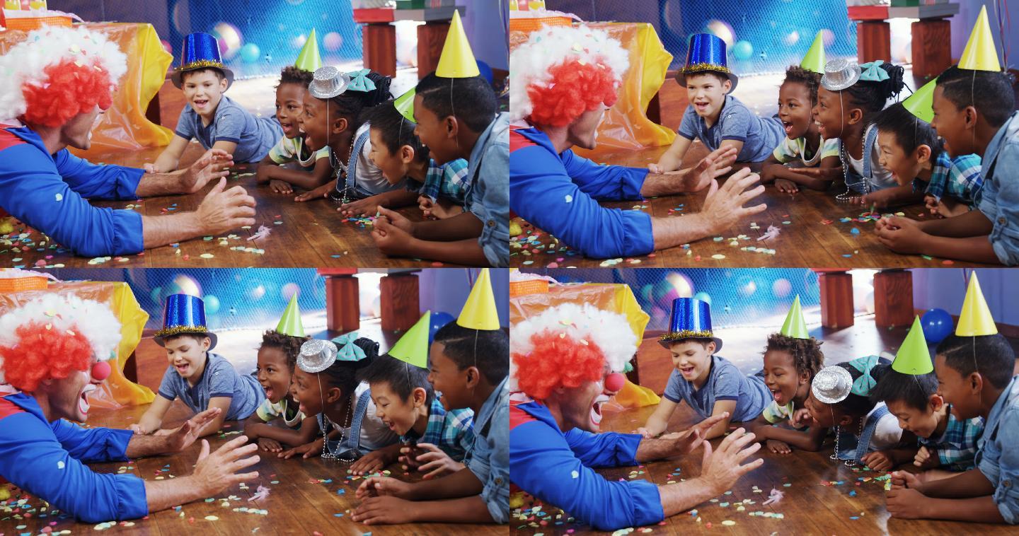 在生日派对上和孩子们玩小丑4k