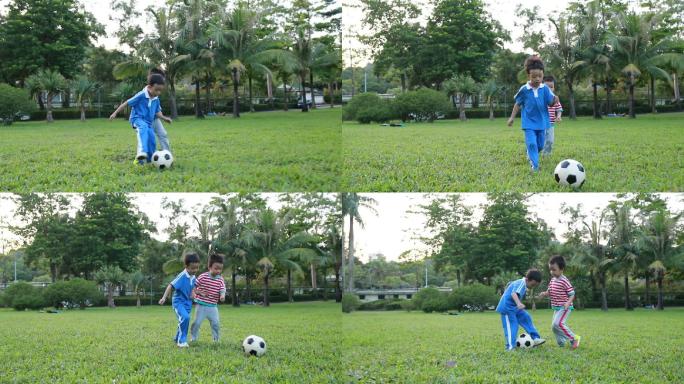 足球的男孩草地5岁孩子踢球