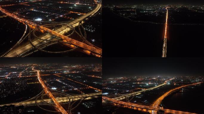 4K航拍浙江杭州城市交通夜景东湖高架桥