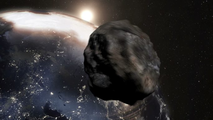 小行星快速飞向地球进行撞击动画