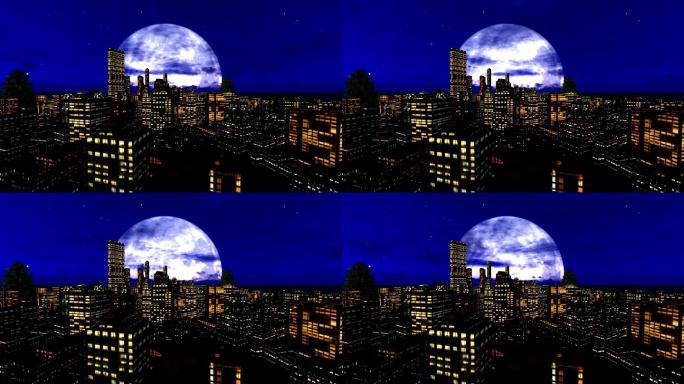 美丽月光下的城市赛博朋克科技感AR全息