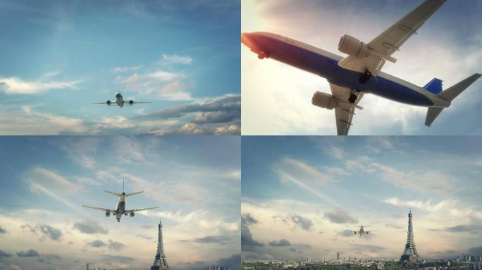 飞机着陆到城市的3d渲染。