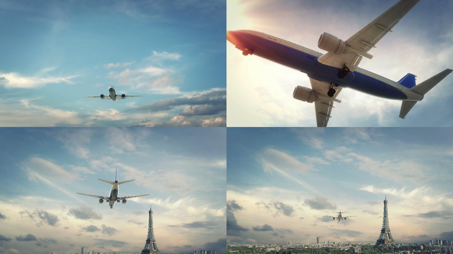飞机着陆到城市的3d渲染。