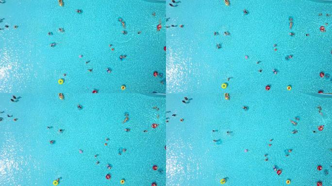 夏日著名水上公园室外游泳池空中俯瞰