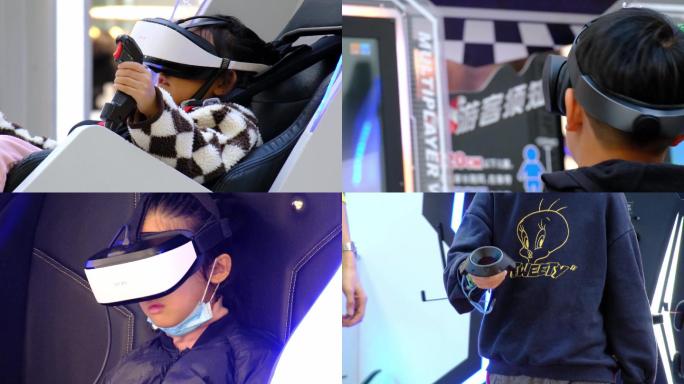 多组儿童玩VR游戏镜头