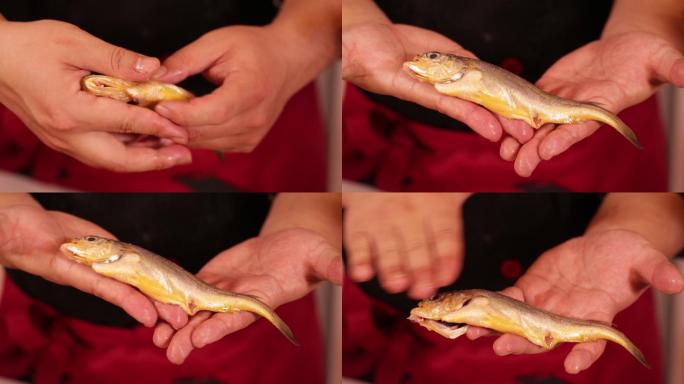 用筷子给小黄鱼去内脏的方法  (1)
