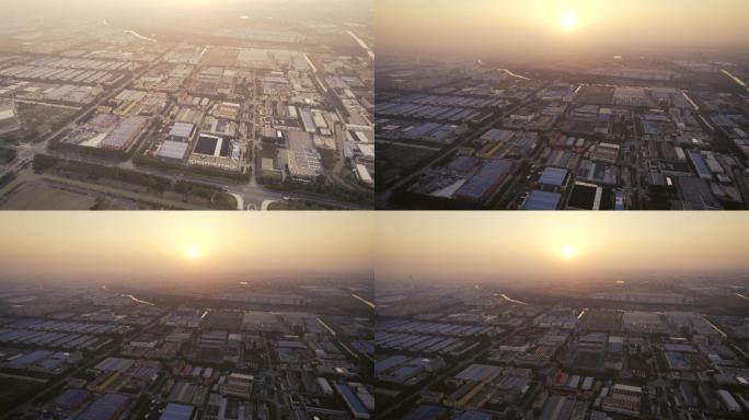 日出、落日下的上海金山区工业园区