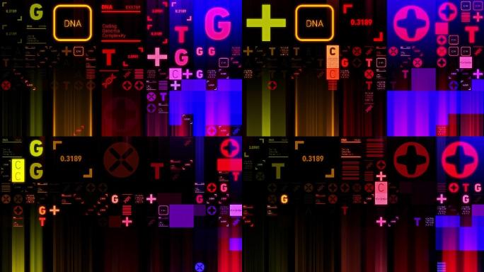 循环动画连续的字母和符号，模拟DNA测序