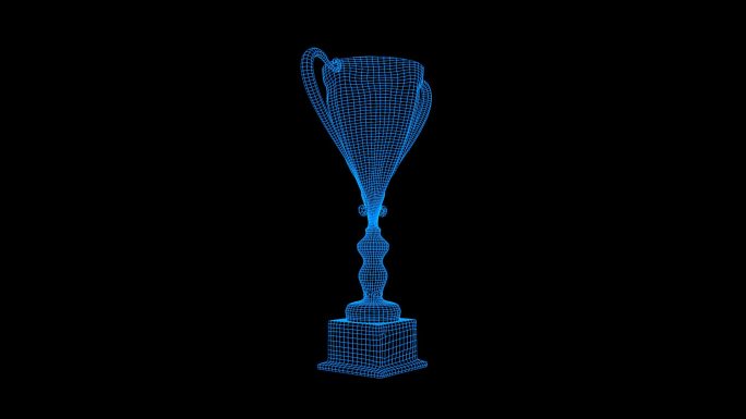 蓝色线框全息科技奖杯动画带通道