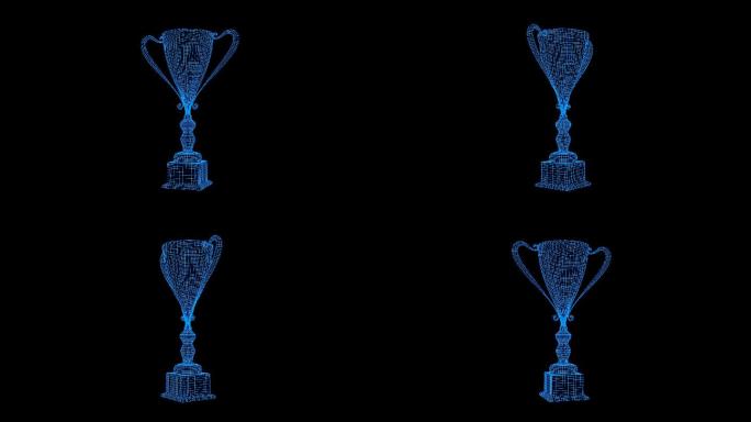 蓝色线框全息科技奖杯动画带通道