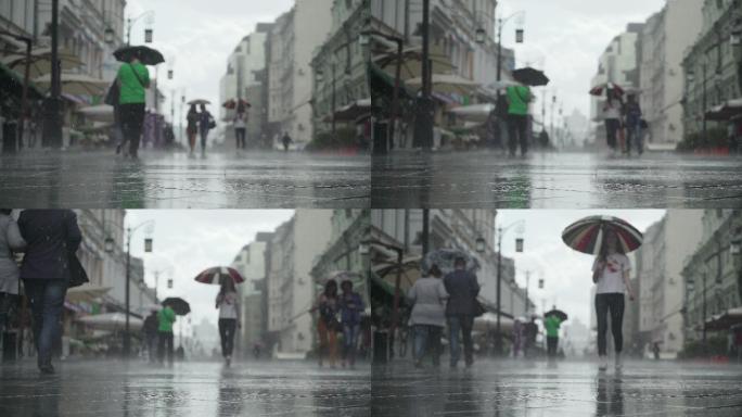 城市街道上的雨天实拍