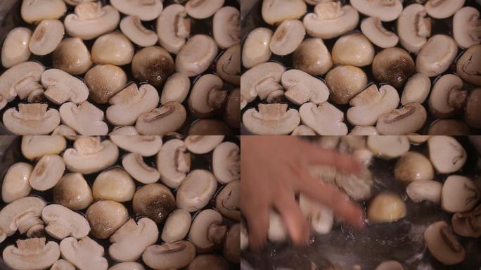不锈钢水盆清洗口蘑草菇 (5)