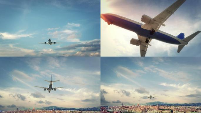 飞机着陆到城市的真实3d渲染。